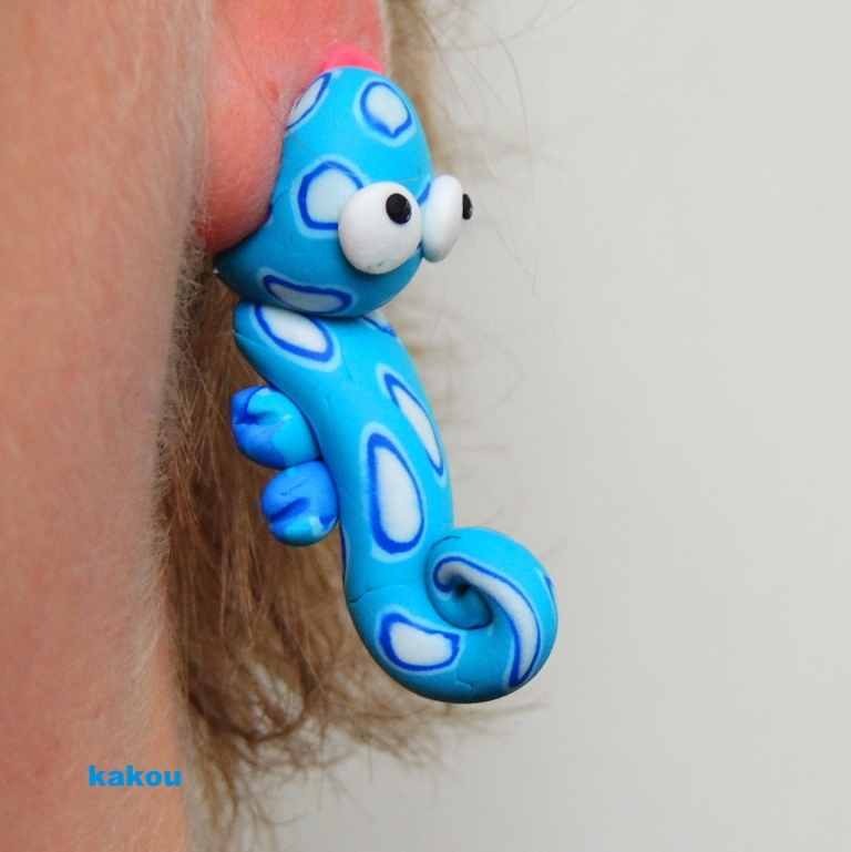 náušnice zakousnutí chameleoni (modrý)