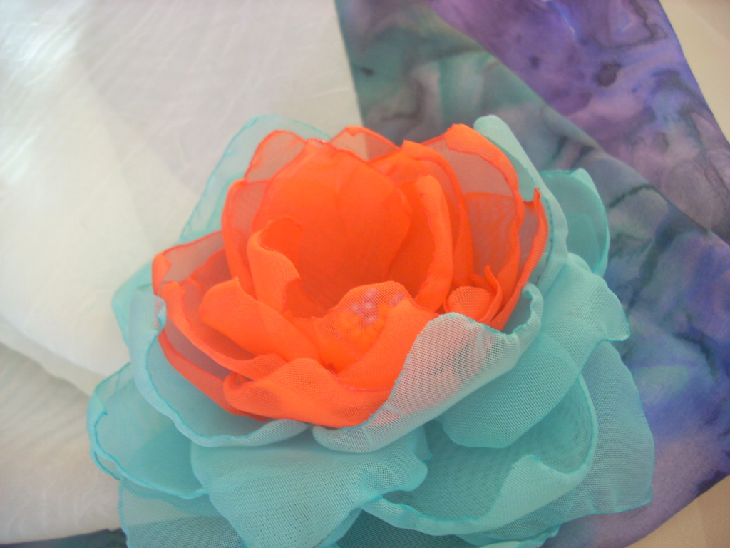 tyrkysově ♥ oranžová brožka