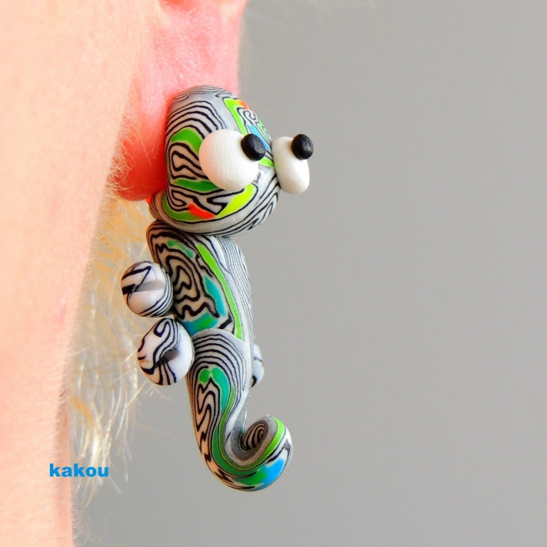 náušnice zakousnutí chameleoni retro