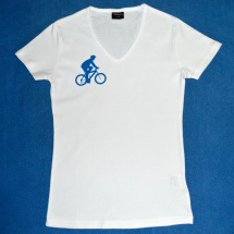 Bílé dámské triko s modrým cyklistou L