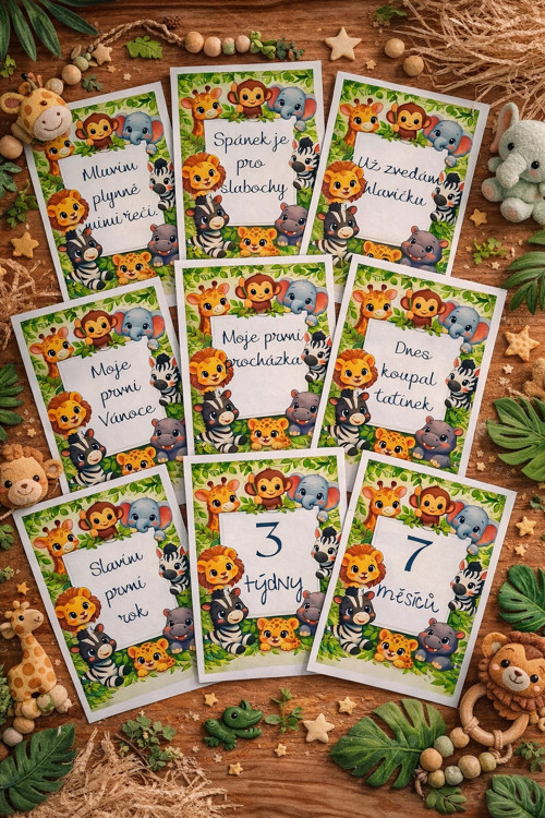 Milníkové kartičky pro miminko – motiv Džungle