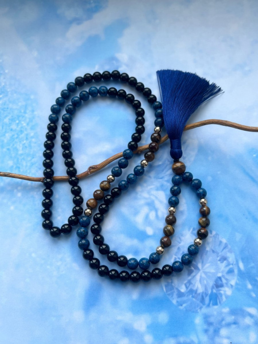 Japa Mala - černý onyx, tygří oko, lapis lazuli