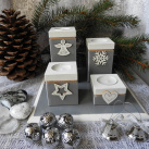 Adventní sada dřevěných svícnů s podložkou šedá