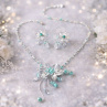 Elegantní květinový šperkový set – náhrdelník a náušnice v tyrkysových(mint) tónech