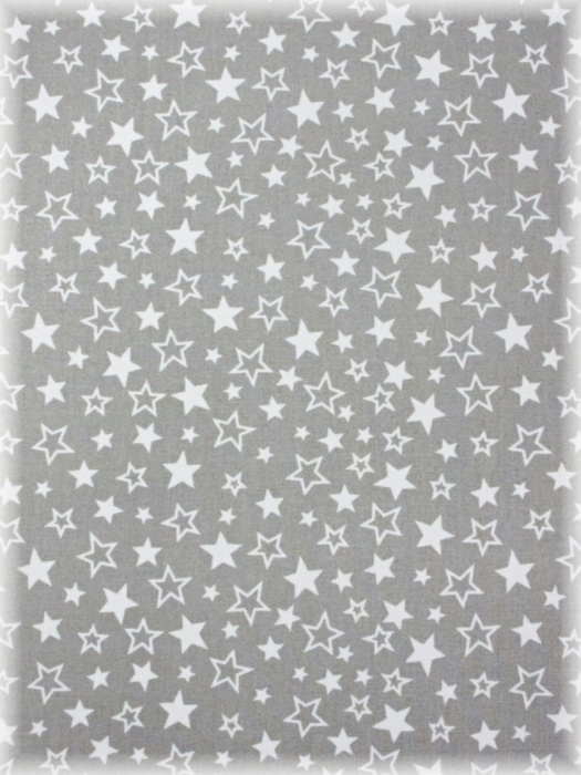 METRÁŽ - bavlněná látka plátno - bílé hvězdičky na šedé, šíře 160 cm
