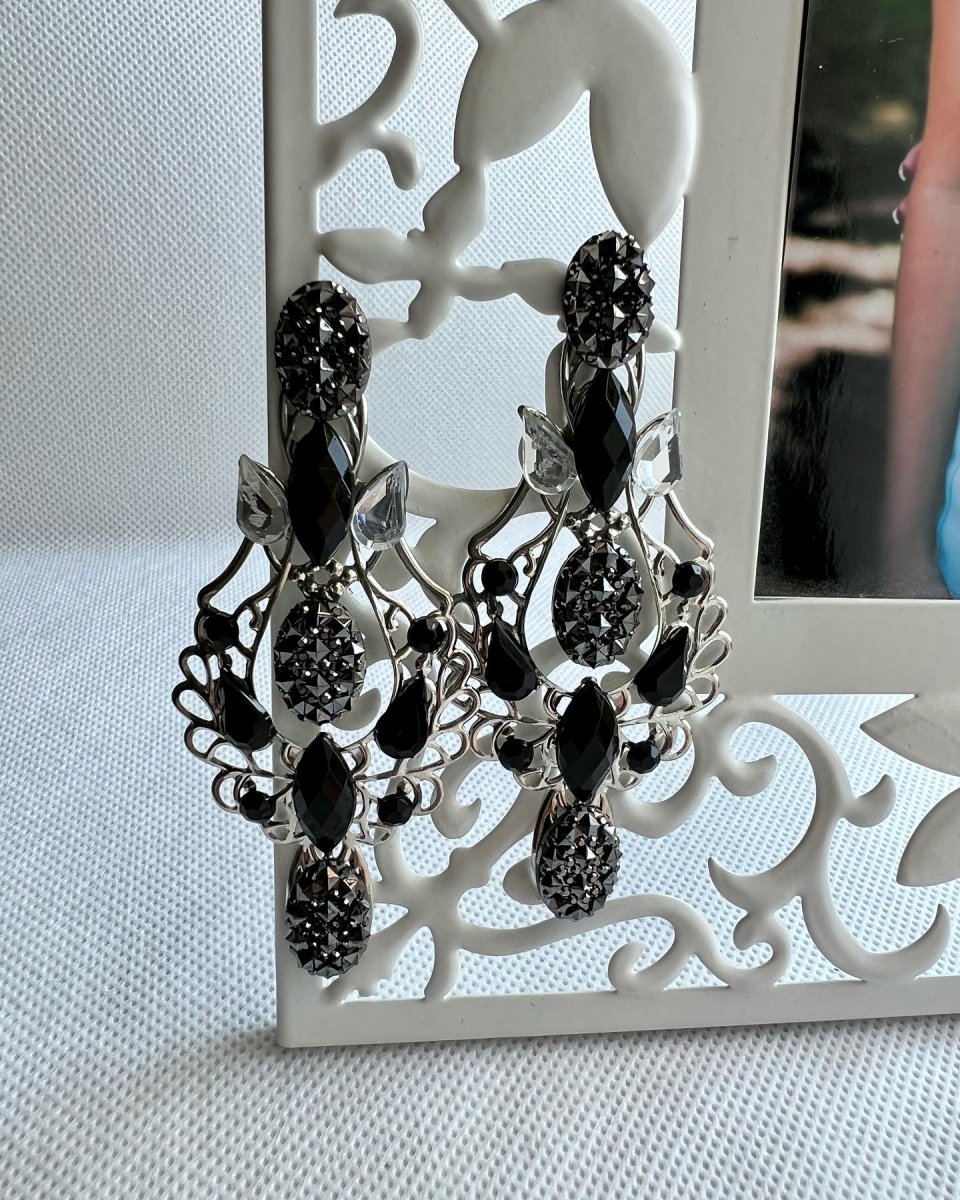 Luxusní černo šedé náušnice