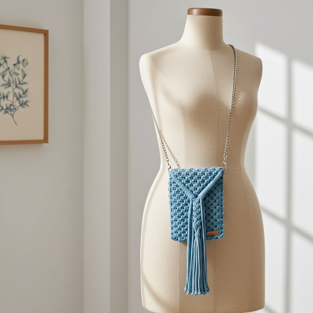 Macrame kabelka na mobil holubí šeď