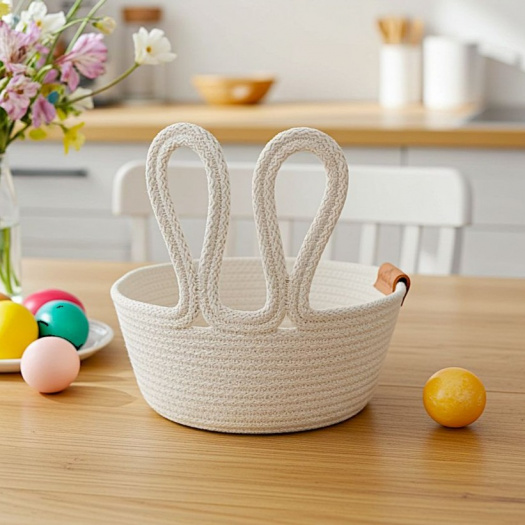 Šitý košík smetanový s oušky II.