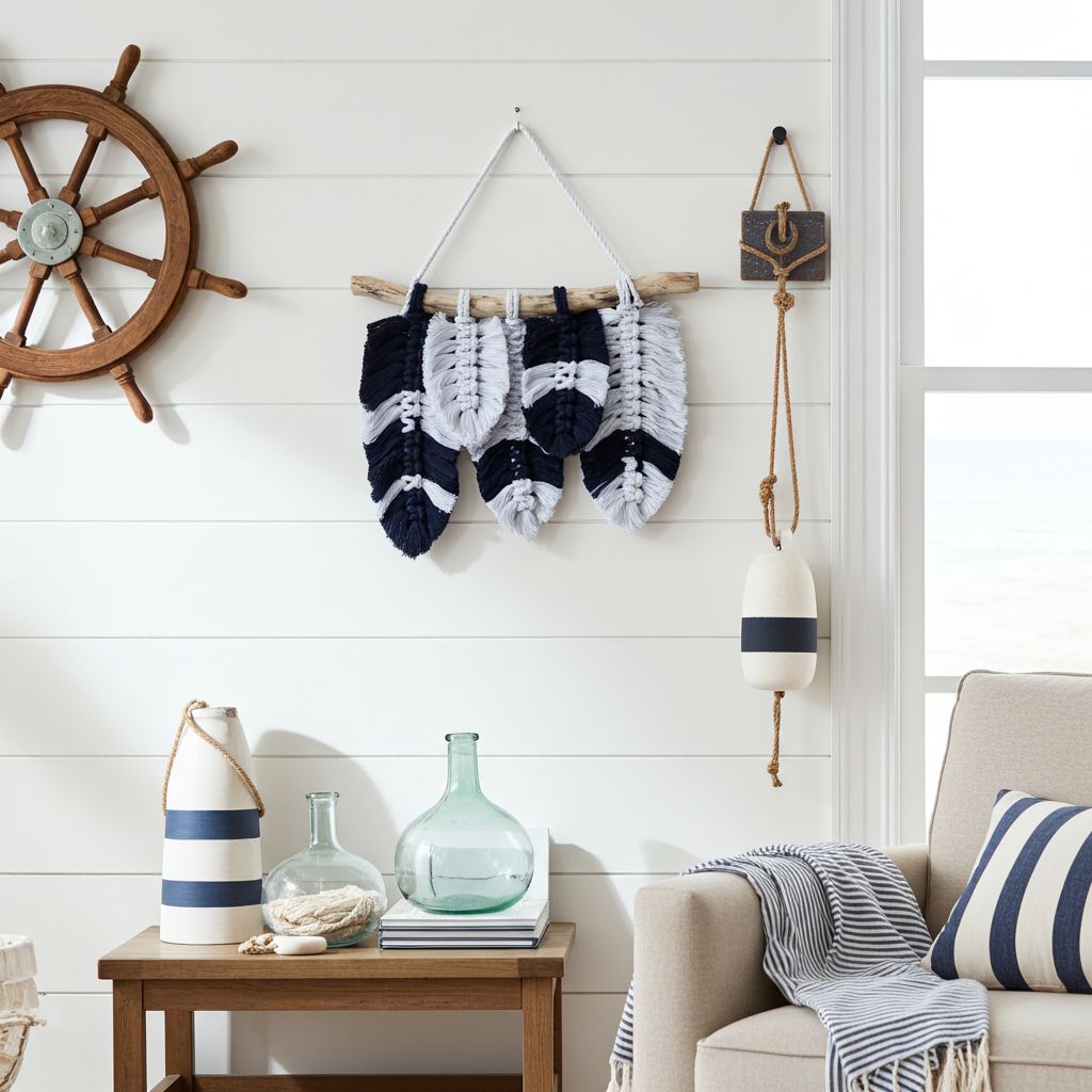 Peříčka modro bílá - závěsná dekorace na zeď