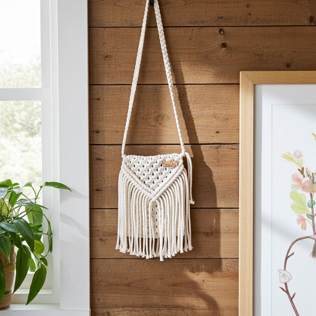 Macrame kabelka na mobil ecru