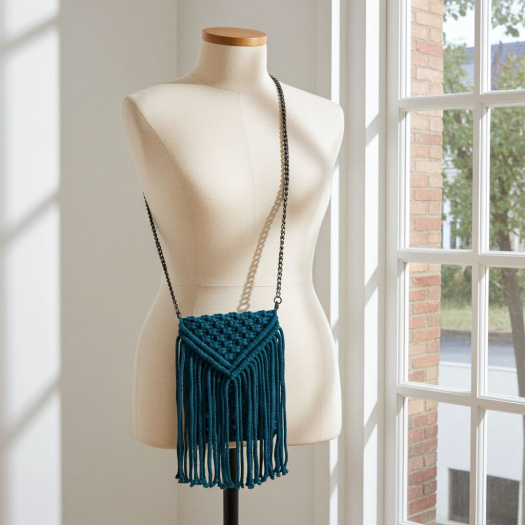 Macrame kabelka na mobil mořská zeleň