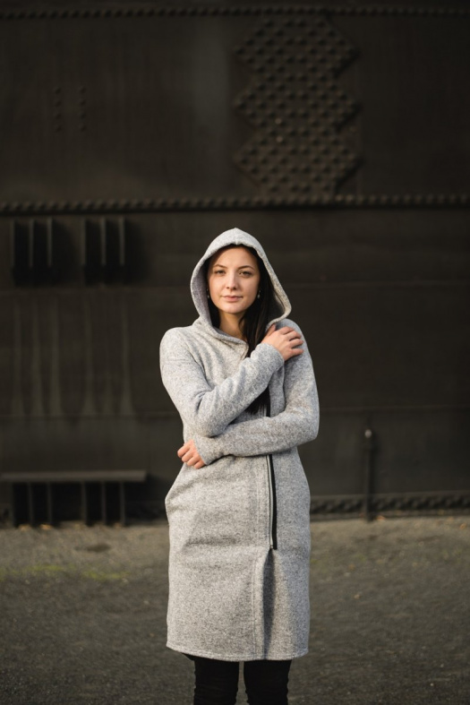 Svetro-přehoz s kapucí na zip - barva světle šedá, velikost S - XXL