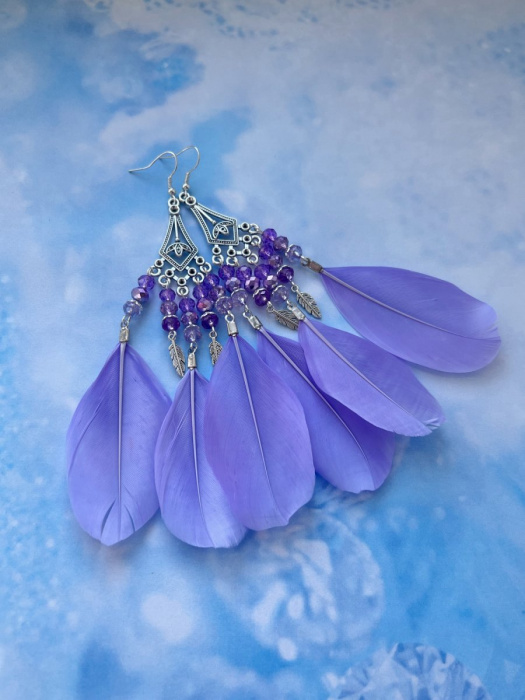 Peříčkové fialové náušnice  