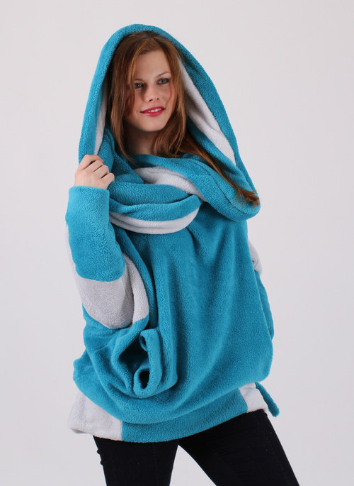Velká šedotyrkysová fleesová mikina 