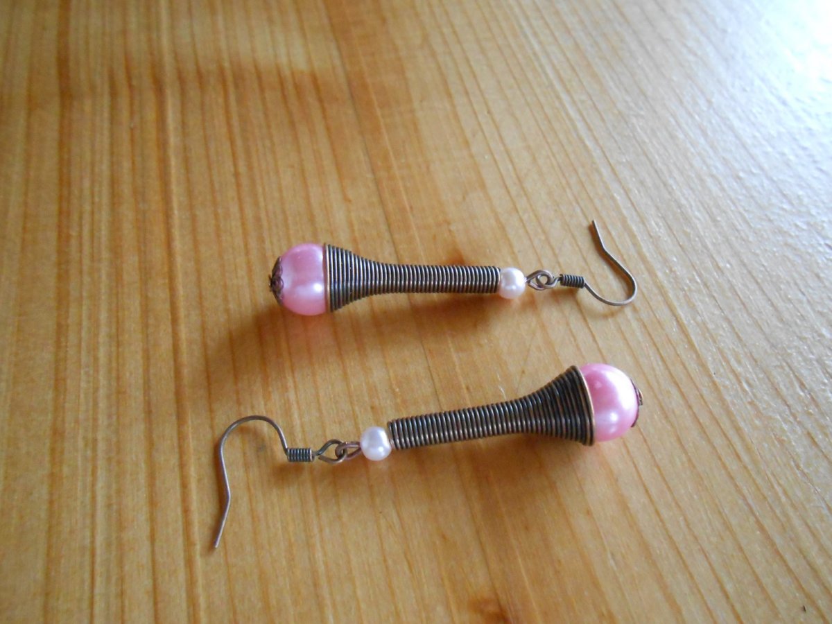 Náušnice měděné + růžová (846/15)