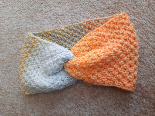 dámská pletená čelenka oranžová/bílá