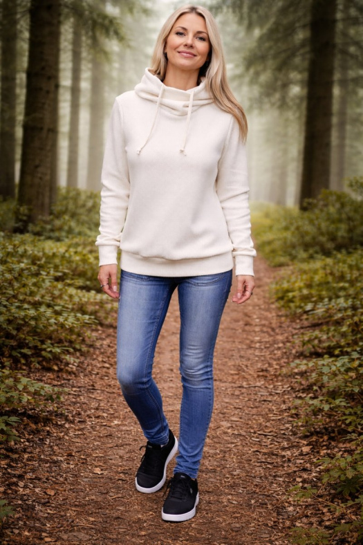 Mikina s kapucí - vaflový vzor - barva smetanová (teplákovina)