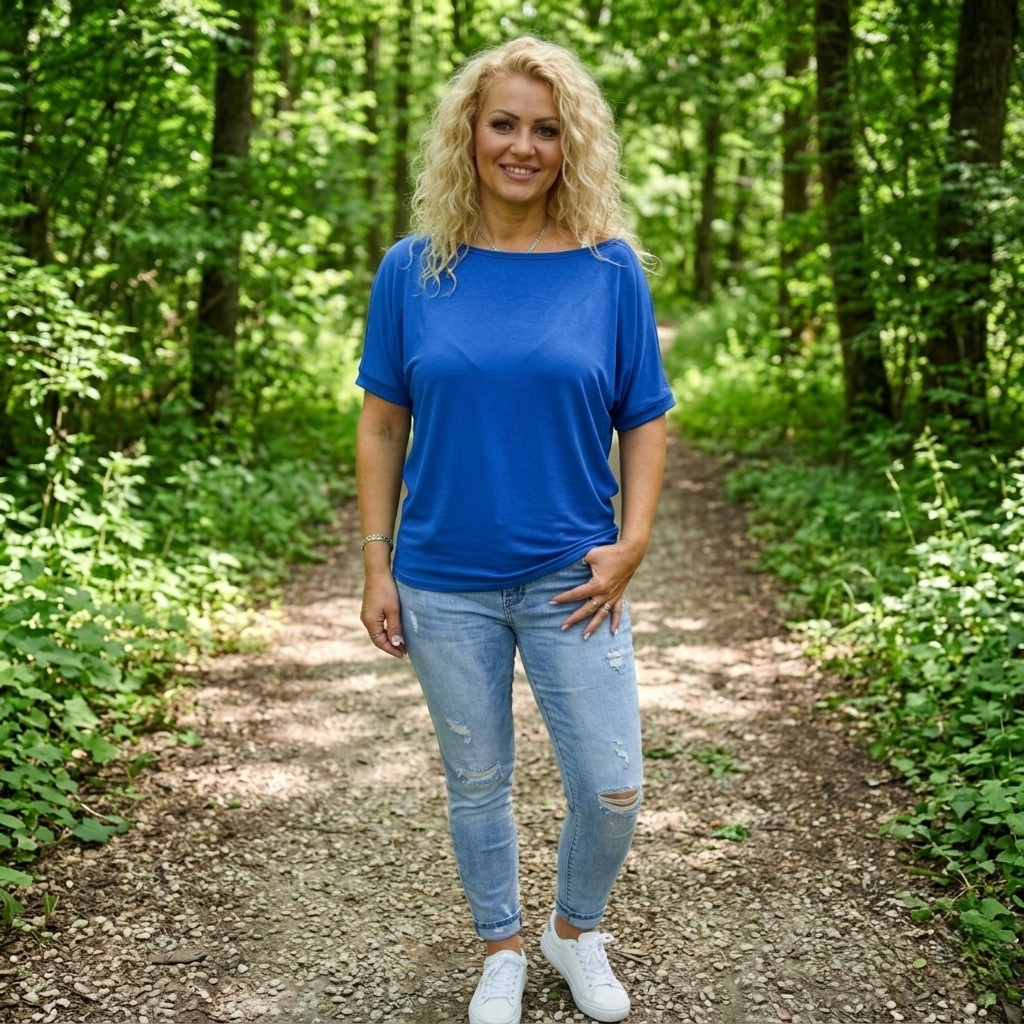 Tričko s širokým lodičkovým výstřihem - modrá barva (viskóza) 