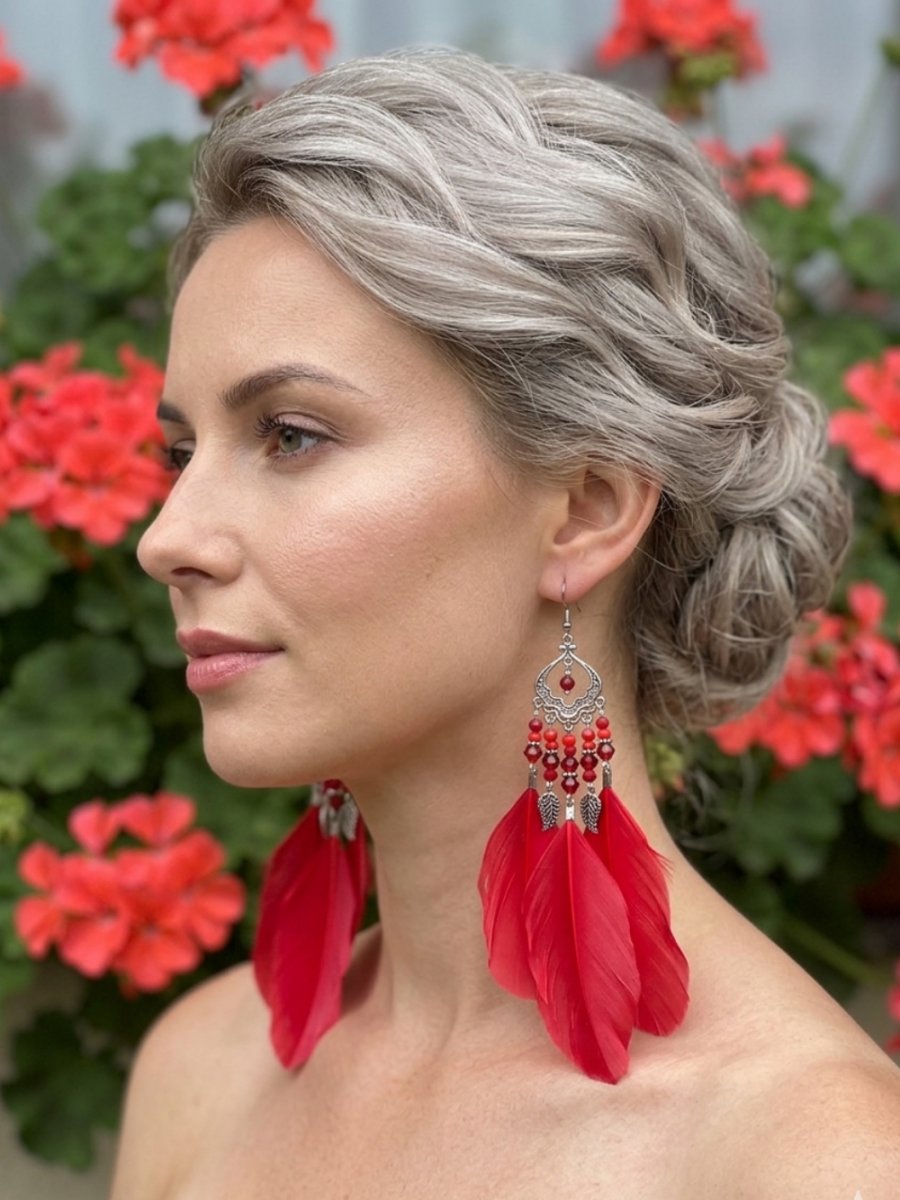 Peříčkové červené náušnice 