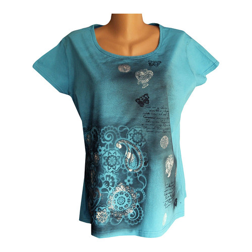 Tyrkysové dámské malované tričko vel. 50