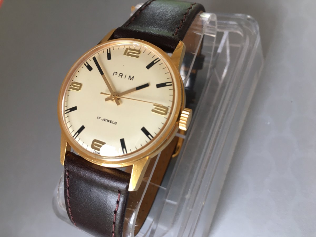 Náramkové hodinky Prim, zlacené pouzdro , r.v.1975