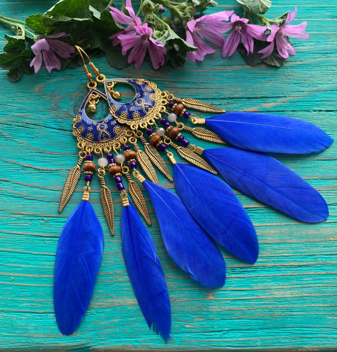 Peříčkové modré náušnice