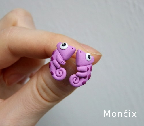 chameleoni fimo náušnice