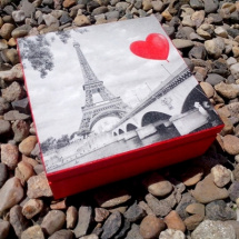 Dřevěná krabička  16 x 16 cm - Láska v Paříži