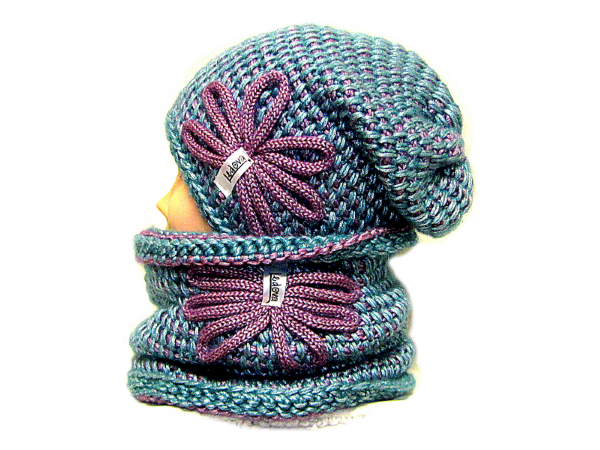 SOUPRAVA ČEPICE A NÁKRČNÍKU S APLIKACÍ -merino+akryl