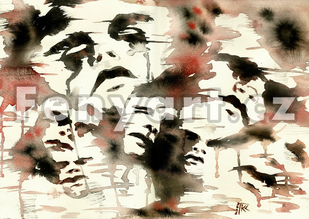 Originál akvarelového obrazu "Tváře"