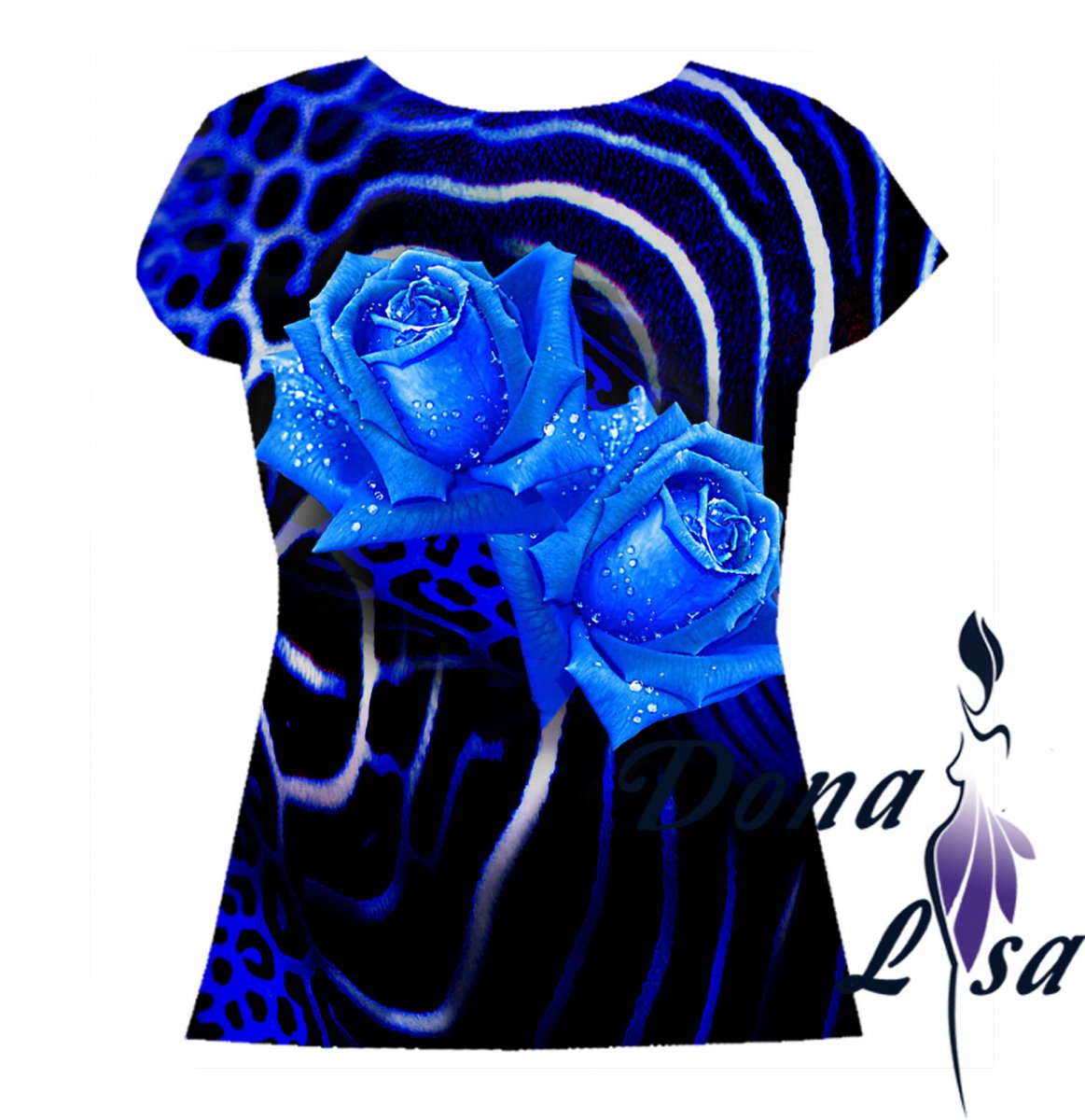 Dámské tričko s modrou ruži vel.S-M