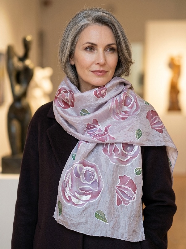 RUČNĚ MALOVANÝ ŠÁL S RŮŽEMI