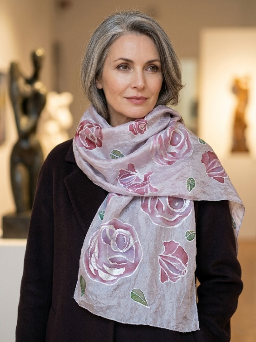 RUČNĚ MALOVANÝ ŠÁL S RŮŽEMI