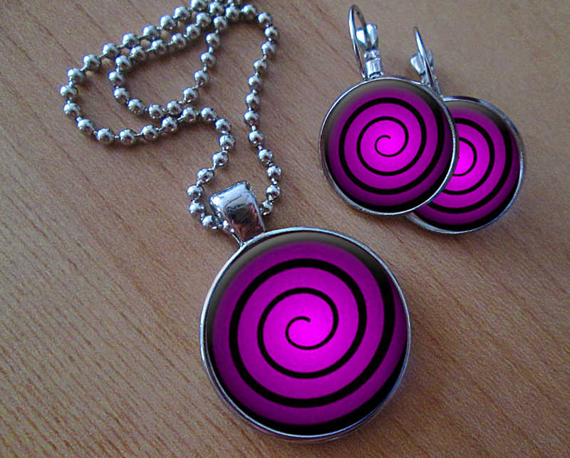 Fialová spirála -  Sada náušniček a přívěsku