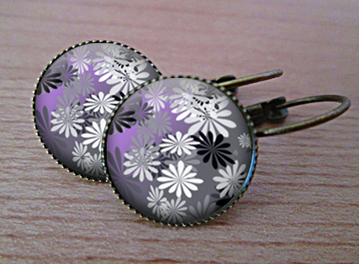 VINTAGE VISACÍ NÁUŠNICE - fialkové kvítky