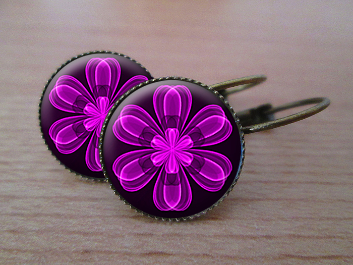 VINTAGE VISACÍ NÁUŠNICE - Fialové kvítky