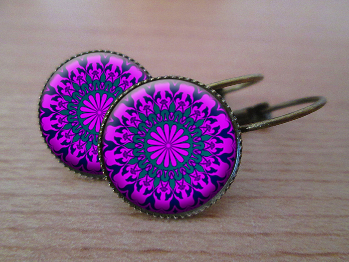 VINTAGE VISACÍ NÁUŠNICE -Fialovo-modrý orient