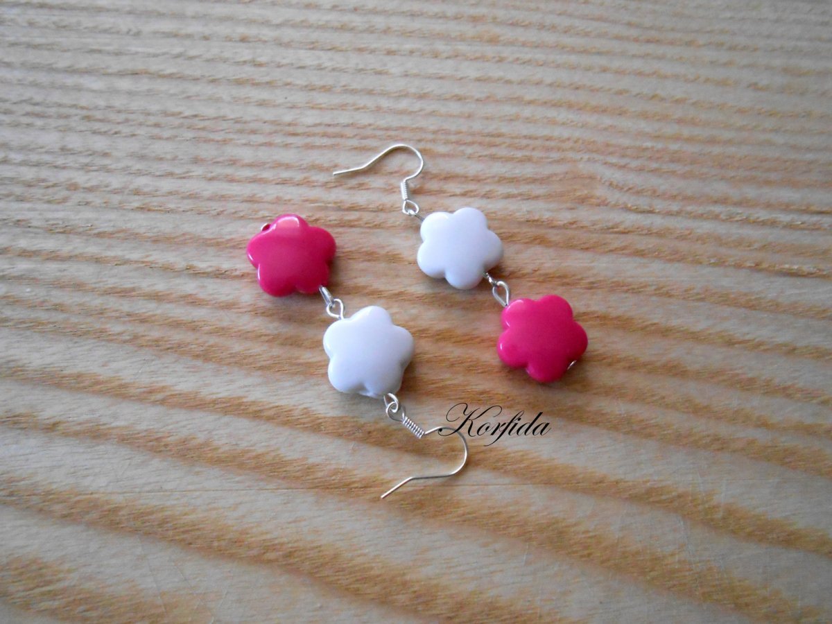 Náušnice růžová + bílá (664/16)