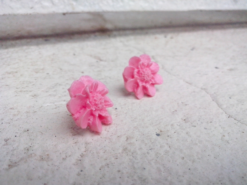 Náušnice - květinky - růžová