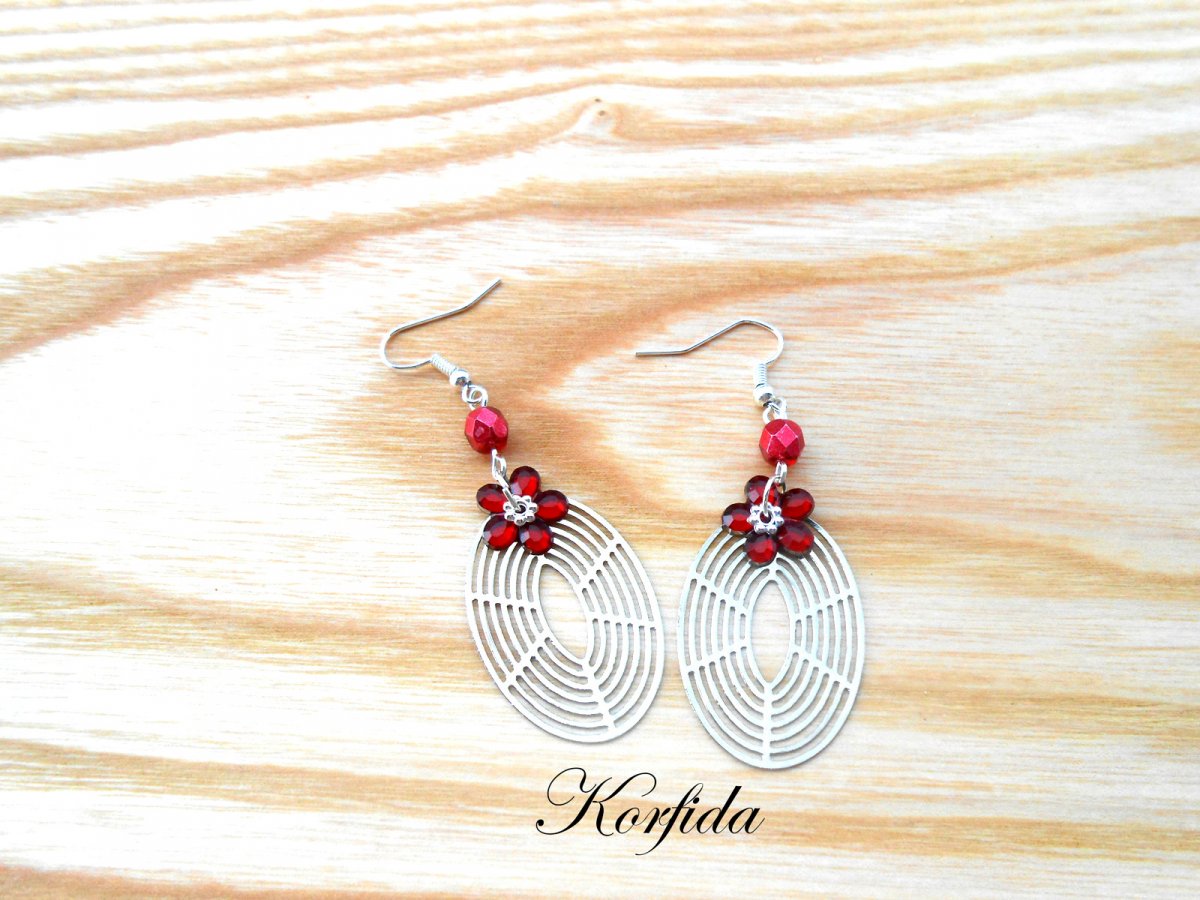 Náušnice oválek + červená (257/16)