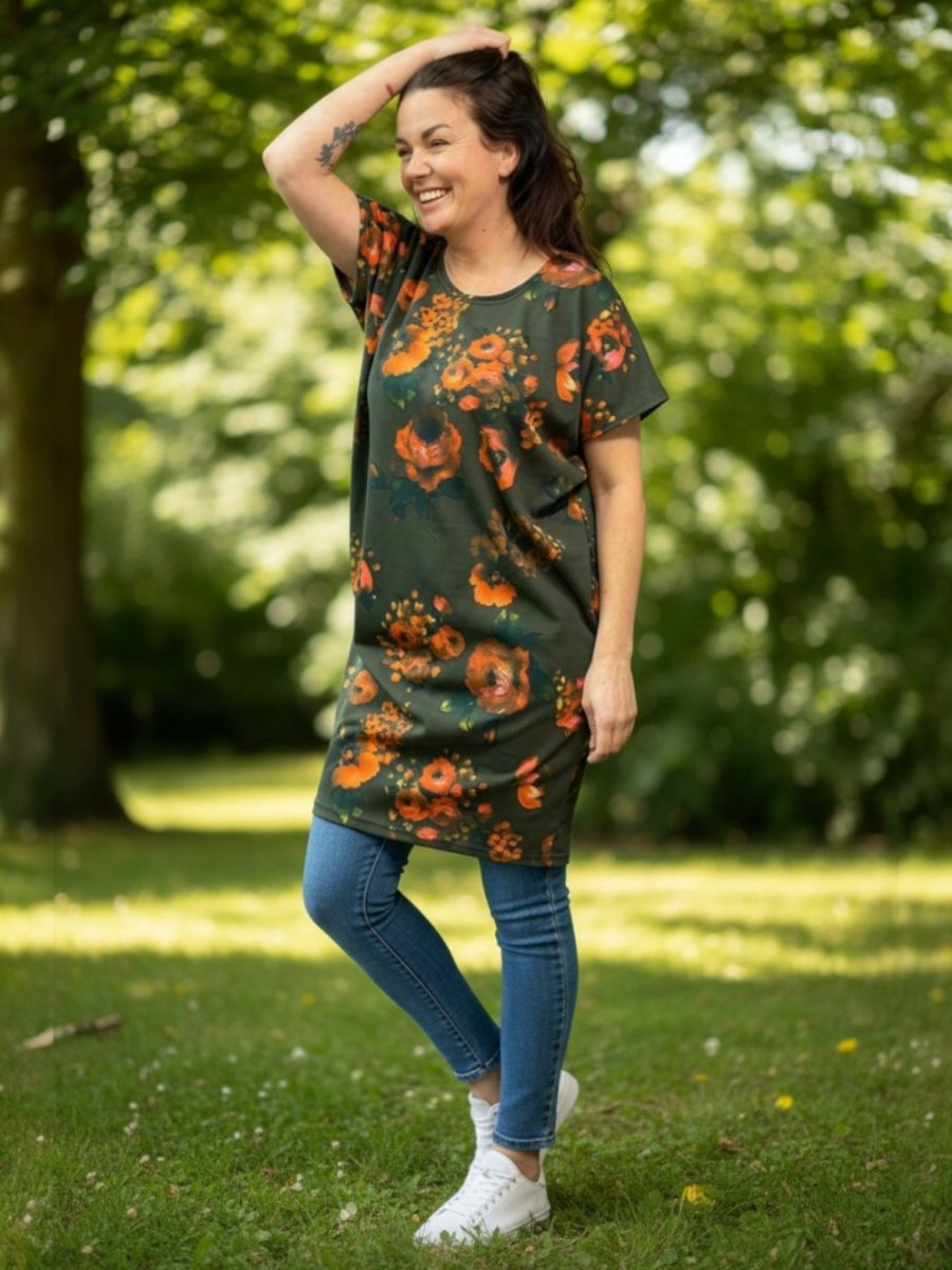 Dámské šaty Květy na zelené - M/L