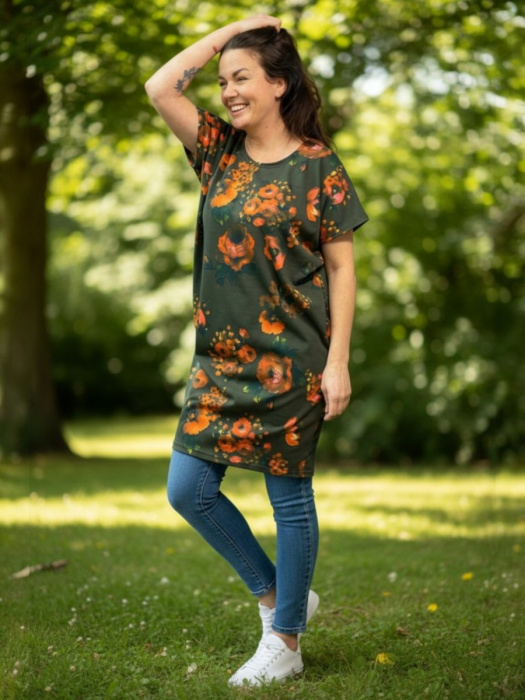 Dámské šaty Květy na zelené - M/L