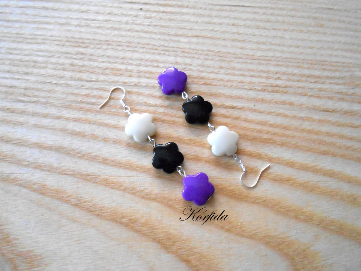 Náušnice fialová + černá + béžová (597/16)