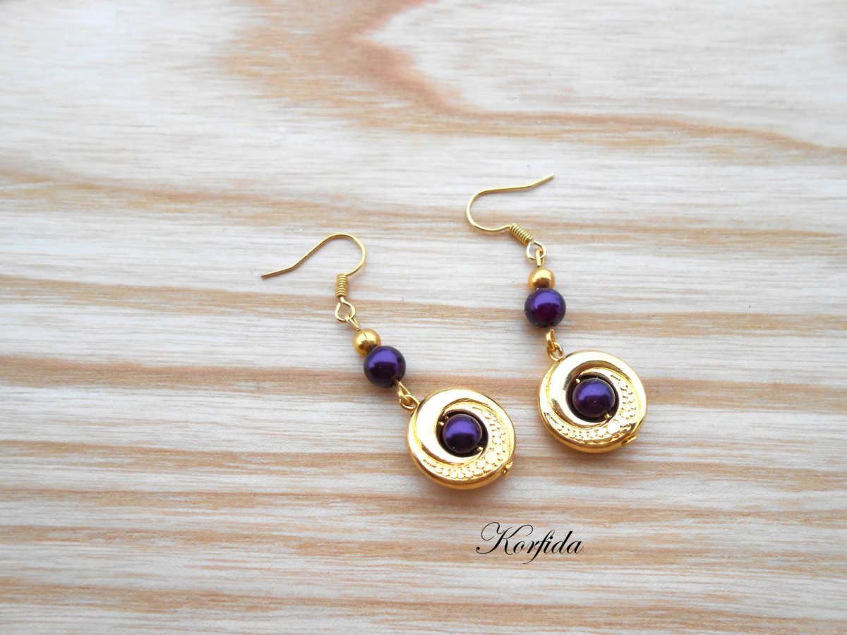 Náušnice kolečka zlatá + fialová (14/17)