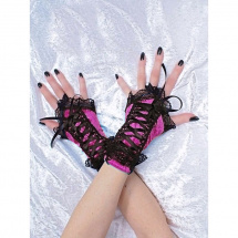 Bezprsté růžové sametové  rukavice s korzetovým šněrováním 1055-01
