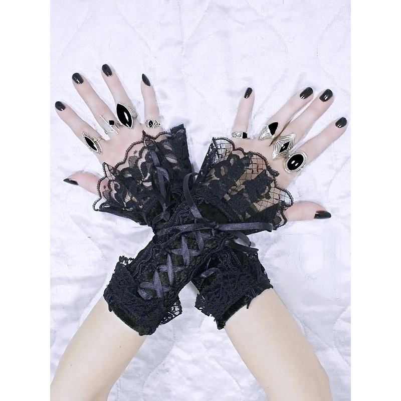 Společenské černé bezprsté rukavice 0305