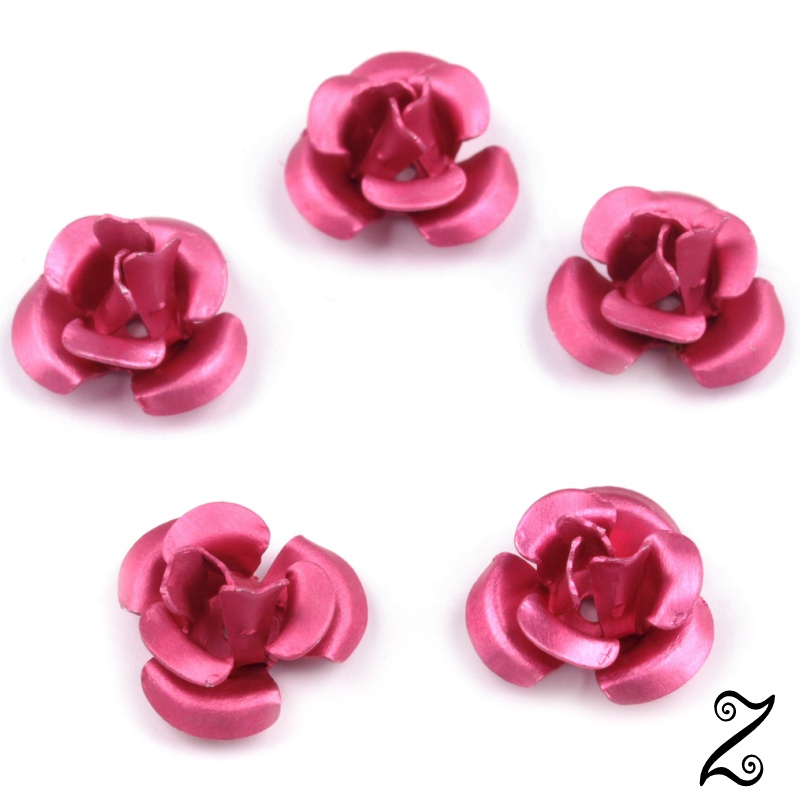 Kovová růžička, růžová fuksie, 12 mm (10ks)