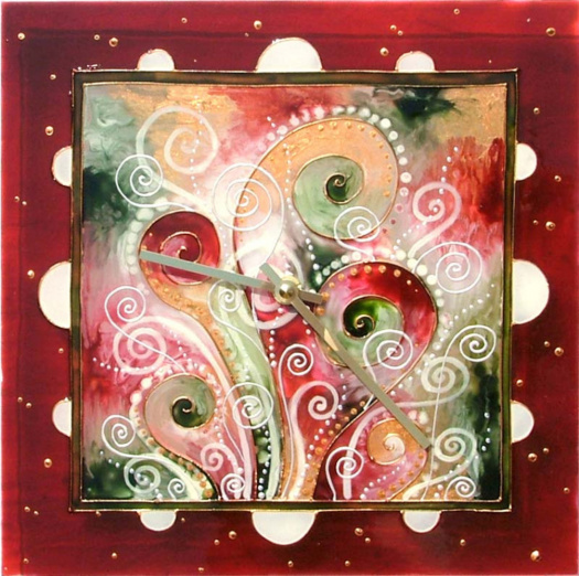 Karmínový sen-skleněné hodiny 30x30cm