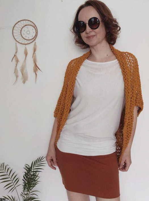 LETNÍ vesta/kardigan/šála hořčicová vel. M - XL