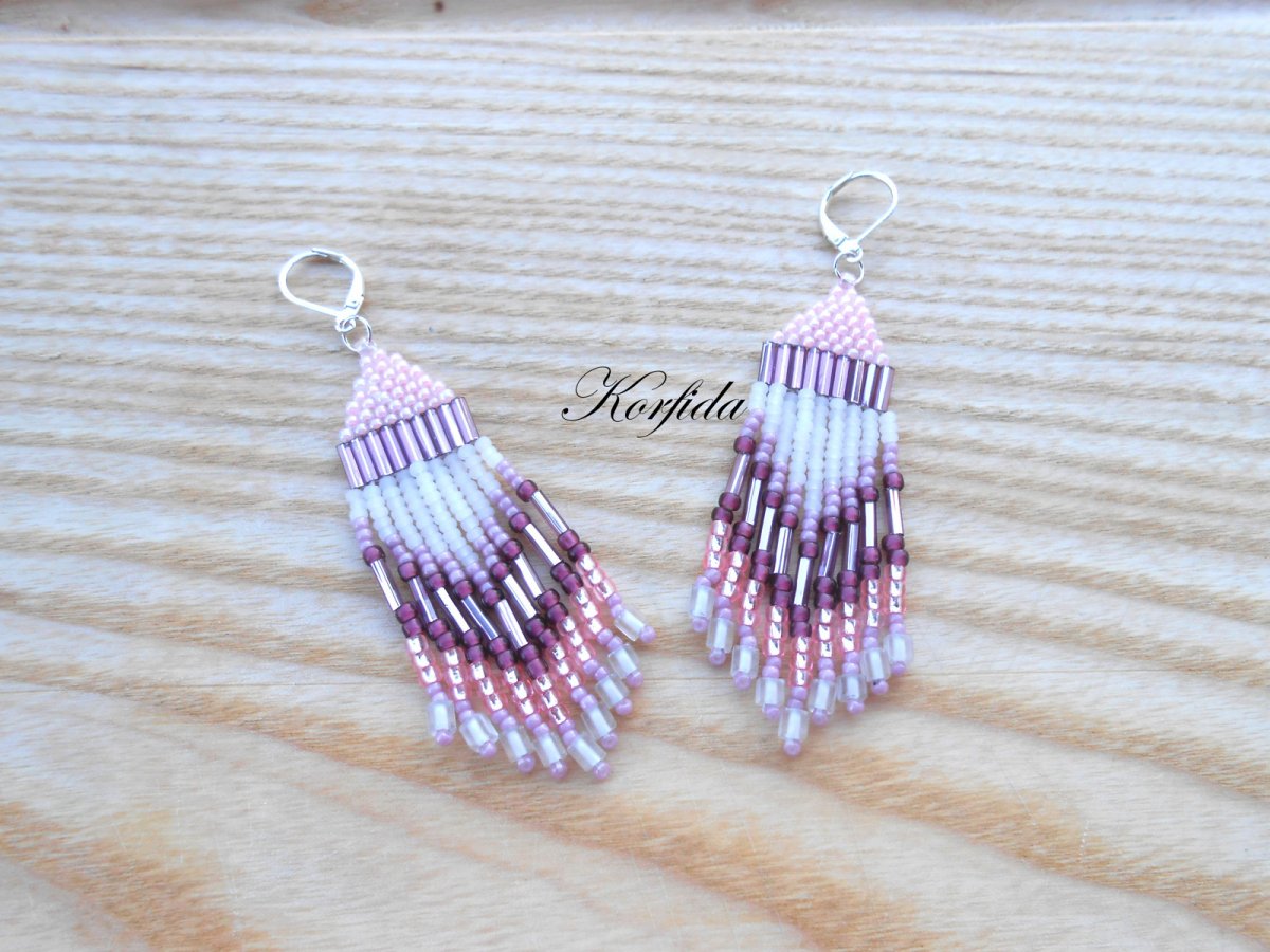 Náušnice šité růžová + bílá + fialová (592/16)